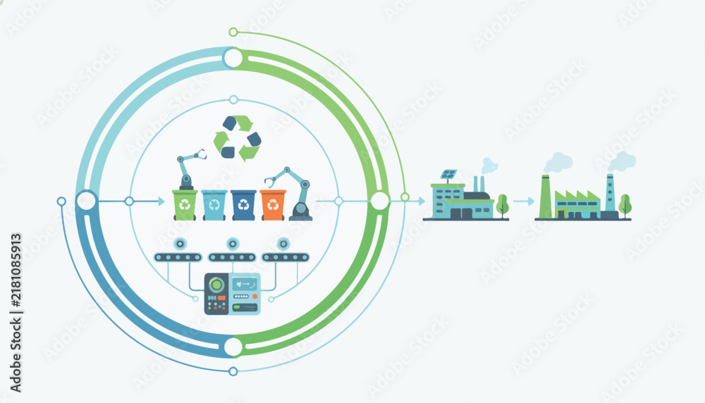 Fototapeta premium Industrial recycling process and factory automation workflow