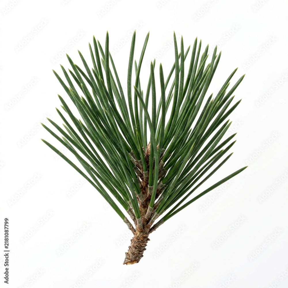 Fototapeta premium Vibrant Green Black Pine Leaf Isolated On White Solid Background Top View Textured Herbaceous Foliage Studio Macro Shot Perfect Single Leaf For Nature Botanical Designs 