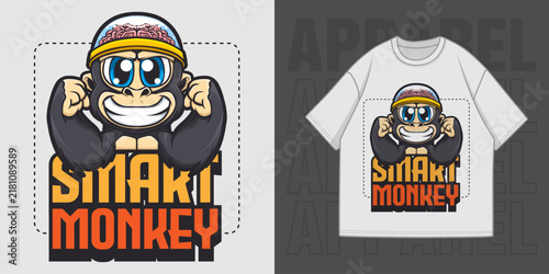 HAND DRAWING SMART KINGKONG ILLUSTRATION T-SHIRT APPAREL PRINTING DESIGN
