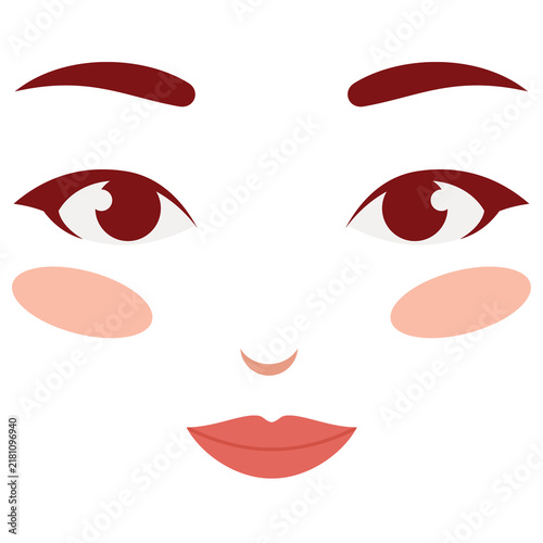 Cute Woman Face Features with Rosy Cheeks Vector Illustration