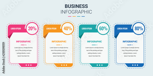 Modern Business Infographic Template with Four Percentage Statistics, Colorful Data Visualization Cards, Corporate Presentation and Marketing Report Design