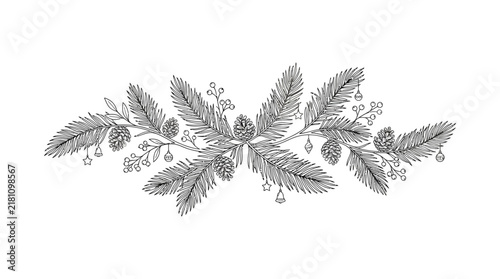 Christmas pine branch garland sketch