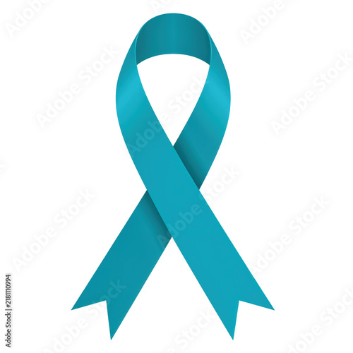 Teal awareness ribbon symbol for ovarian and cervical cancer support isolated on a transparent background
