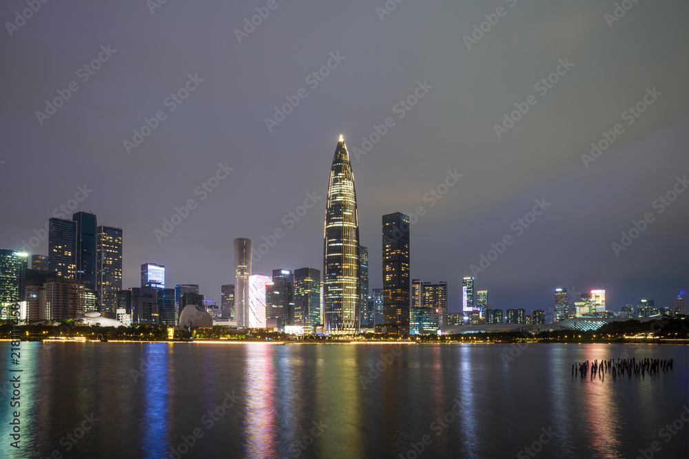 Fototapeta premium Night view of the Nanshan city skyline in Shenzhen, China.