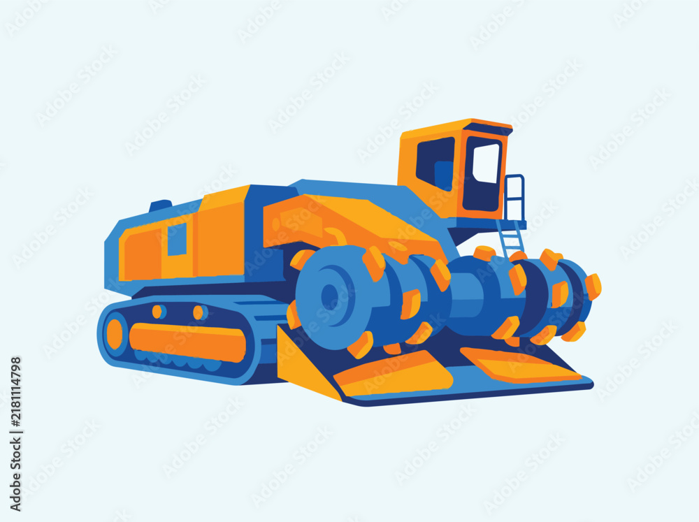 Naklejka premium Orange Blue Construction Bulldozer Vector Illustration