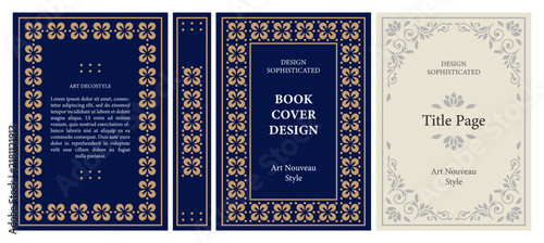 Classic vintage book cover, title page, spine design with Art Deco, Baroque, Art Nouveau and Victorian ornaments. Elegant decorative frame, retro style for publications, posters and artistic layouts.