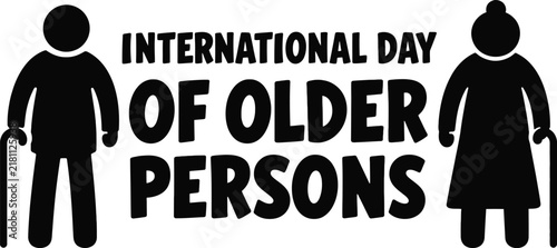International Day of Older Persons Vector Illustration with Silhouette of Elderly Man and Woman Holding Walking Sticks. Minimalist Graphic for Senior Awareness, Healthcare, and Aging Themes.