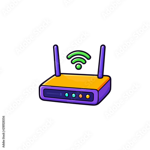 Cuadro en lienzo Wireless router icon with signal strength symbols on white background