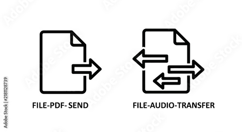 File pdf send and file audio transfer document vector line icon set with file share data exchange outline icon vector graphic digital file