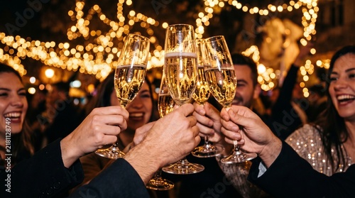 Friends celebrating with champagne toast at a festive party