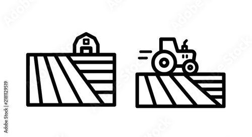 Farm landscape with barn and tractor on agricultural fields line icons representing farming and rural lifestyle concepts barn icon agriculture indus