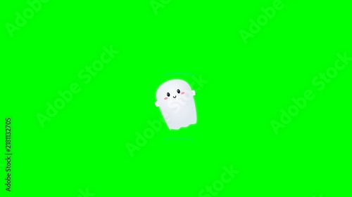 Cute Animated Ghost Character Floating on Green Screen Background.