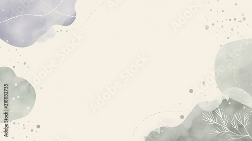 An ethereal abstract Japanese background featuring pastel watercolor mist, delicate white botanical line art, scattered dots, dashed lines, and ample copy space.
