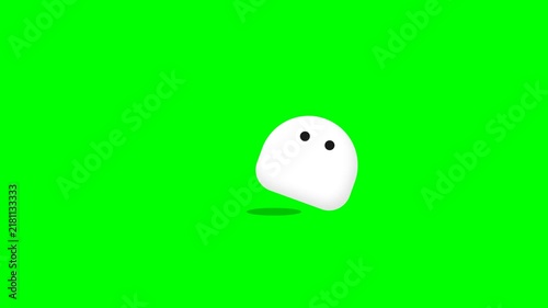Cute White Blob Character Jumping on Green Screen Background.