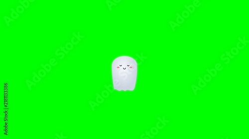 Cute Animated Ghost Character Expressing Love with Floating Red Heart on Green Screen.
