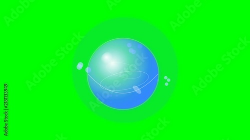 Animated Blue Sphere Floating with Glowing Particles on Green Screen.