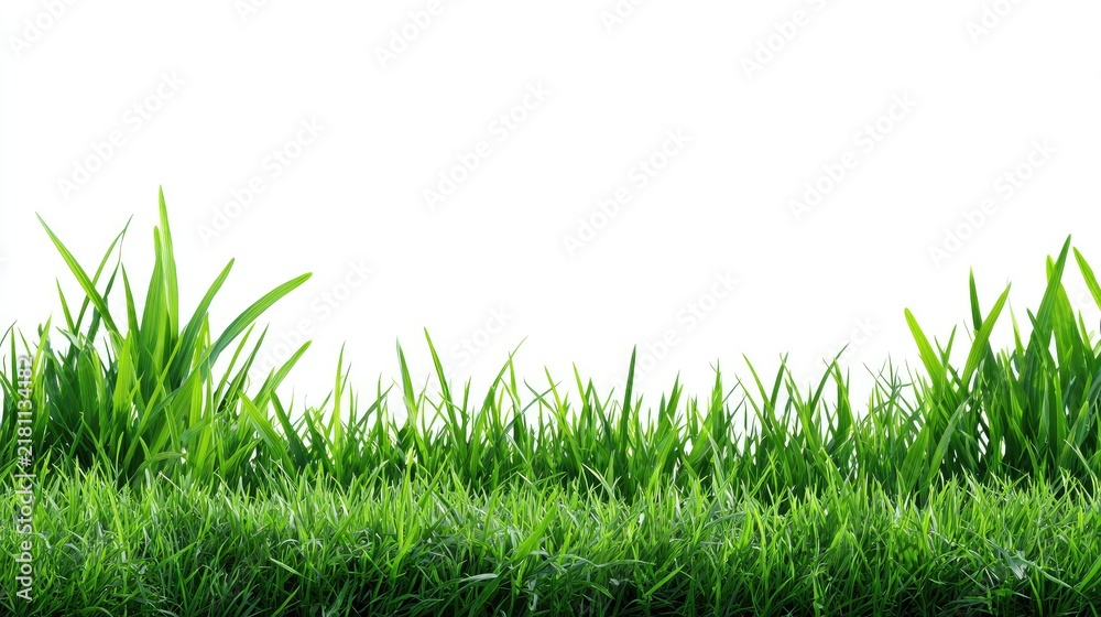 Fototapeta premium Fresh green grass blades against a bright white background cutout
