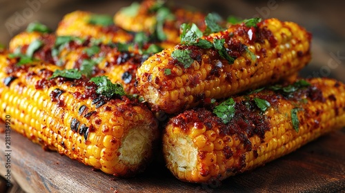 Grilled corn on the cob with herbs delicious food ready to eat