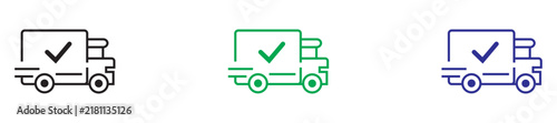 Set of delivery truck icons with checkmarks representing verified shipping and logistics shipping icon commerce