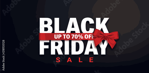 Black friday sale design template Text with decorative red bow. Vector illustration