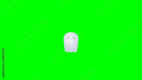 Cute Animated Ghost Character Floating on Green Screen Background.
