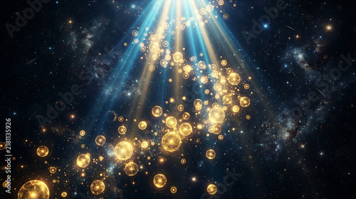 Cosmic light beams exploding in starry space