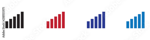 Four variations of simple bar chart icons in different colors with graph icon financial data business report