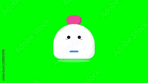 Cute Animated White Blob Character with Pink Top on Green Screen.