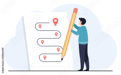 Business Planning Concept, with Route Map, Milestones and Strategy Showing Journey to Goals.