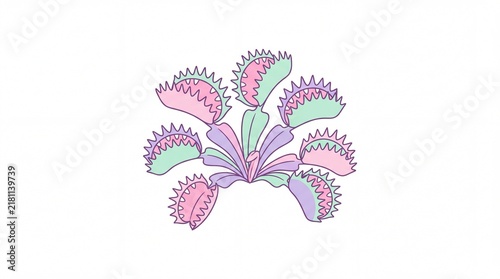 Soft pastel vector illustration of stylized venus flytrap with monster mouth traps