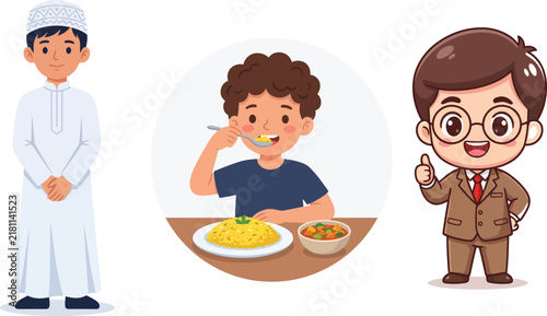 Cultural and Professional Attire Vector Characters - Boys