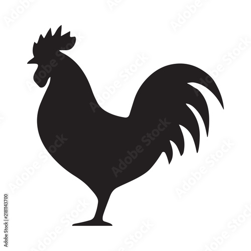 Rooster Silhouette On White Background Bold Farm Animal Shape