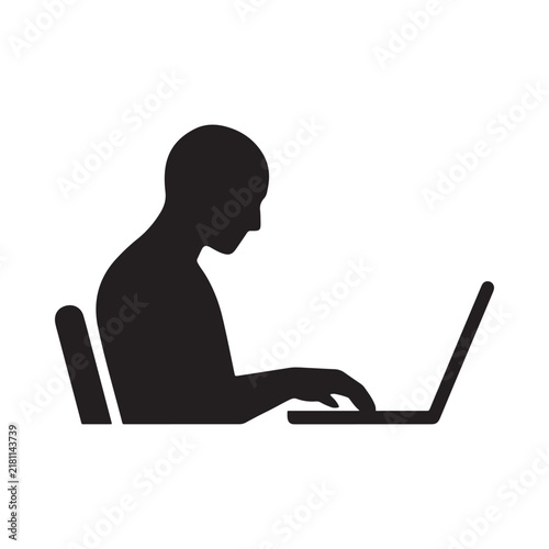 Person with laptop silhouette on a white background