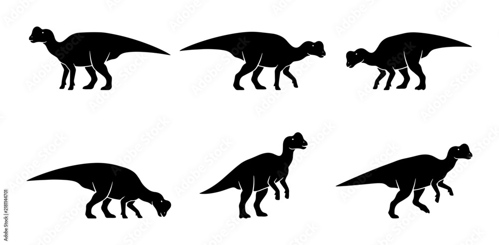Obraz premium Dinosaur Silhouettes: Six Iguanodon Poses, Vector Graphics for Paleontology and Education