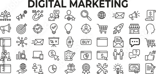 Comprehensive Set of Digital Marketing Icons for Business and Web Development