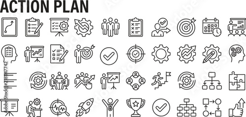 Comprehensive Action Plan Icons Set for Business Strategy and Management