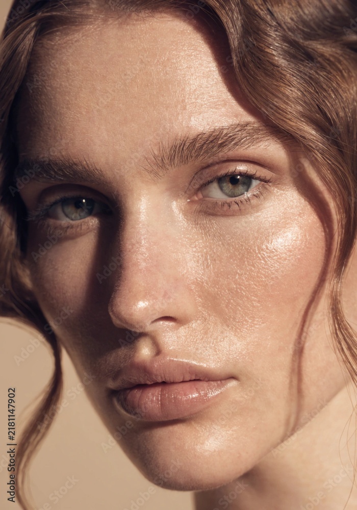 Fototapeta premium Extreme Close-Up Beauty Portrait with Soft Raking Light