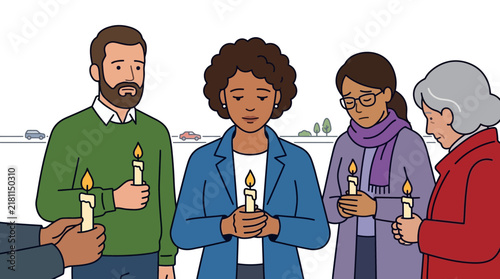 Foto Diverse Group of People Holding Candles in a Vigil