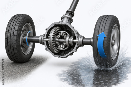 Obraz na płótnie Open differential one wheel slip technical illustration