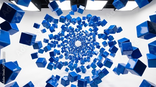 Plakat Blue cubes spiral inward creating a three dimensional vortex effect