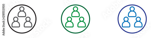 Three colorful circular icons representing team structure or group connection with connection