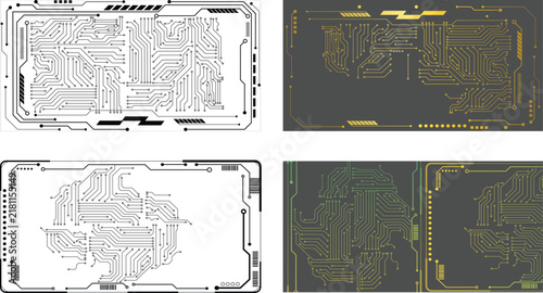 Bundle of Futuristic Technology Network Circuit Pattern. Abstract Printed Circuit Board Traces