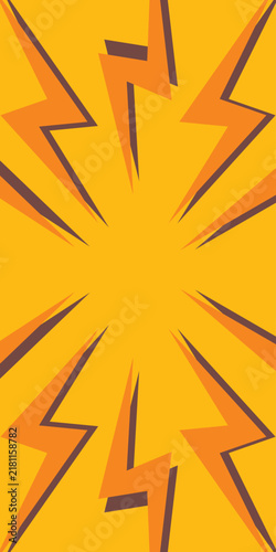 Background geometric shapes. Seamless pattern of lightning bolts. Trendy orange yellow and purple color. Comic style