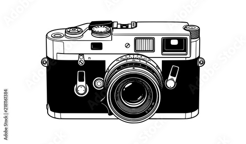 Bild auf Leinwand Detailed black and white engraving style illustration of a vintage rangefinder c