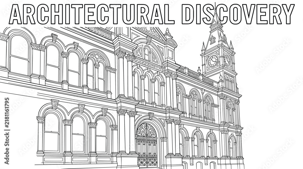 Obraz premium Ornate Historic Building Coloring Page for Architectural Discovery