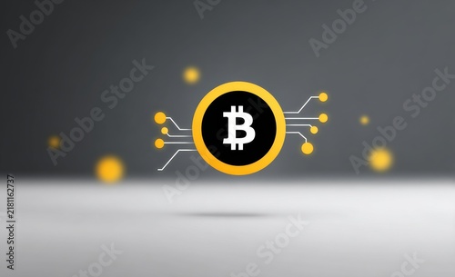 Bitcoin cryptocurrency digital currency symbol with circuit board connections