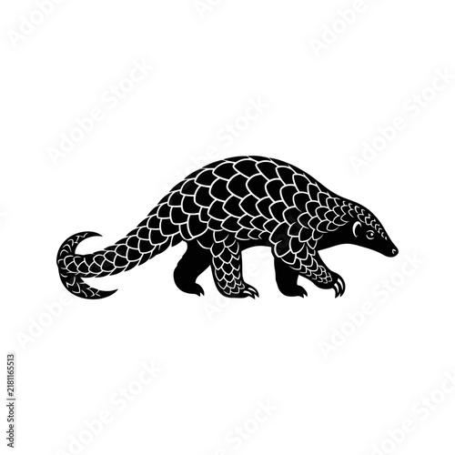 Black and white pangolin silhouette icon
