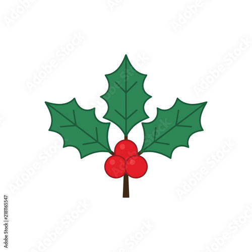 Christmas holly leaves and red berries icon