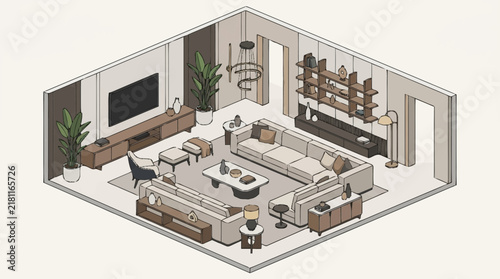 Spacious contemporary living room features an expansive modular sofa, modern television wall, and elegant decorative accents.