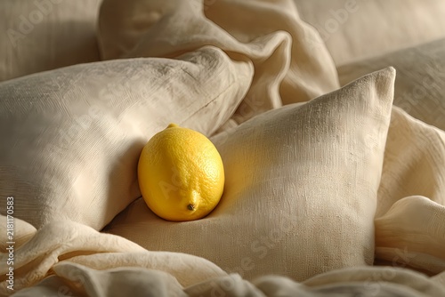 Fresh Yellow Lemon Nestled in Natural Linen Fabric